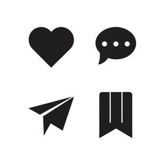 Black Icons for Social Media With Heart Speech Bubble Paper Airplane and Bookmark heart icon speech bubble icon