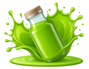  Cartoon-Style Syrup Jug with Kelly Green Blob Splash, Dynamic Motion Lines, Isolated PNG