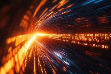 Digital tunnel with vibrant streaks