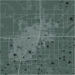 Map of Amarillo in Texas in a smooth dark style. Contains layered vector with roads water, parks, etc.