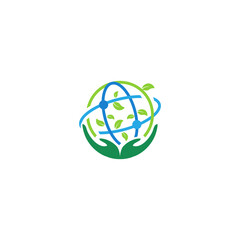 logo bola dunia dengan tangan...