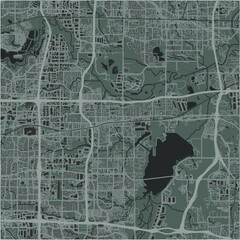 Map of Grand Prairie in Texas in a smooth dark style. Contains layered vector with roads water, parks, etc.