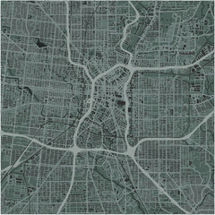 Map of San Antonio Center in Texas in a smooth dark style. Contains layered vector with roads water, parks, etc.