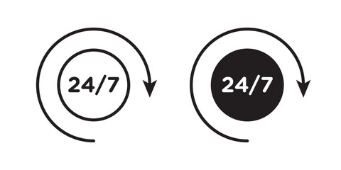 24 7 icon, outline style icon for web site or mobile app, vector graphics