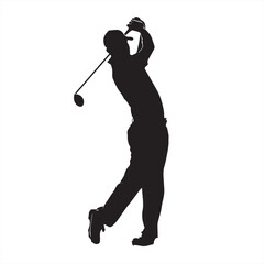 Silhouette of Golf Swing Pose - Vector Illustration