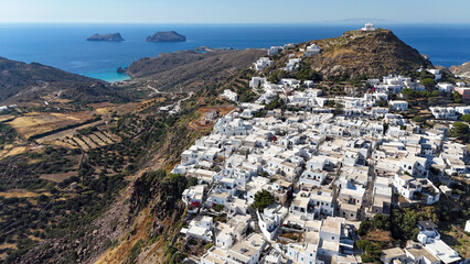 Naklejka premium Aerial view of Plaka Village, Milos Island, Greece
