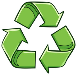 Obraz premium Green recycling symbol with triangular arrows pointing in a loop, environment concept, cartoon illustration