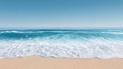 Calm blue ocean wave on sandy beach perfect for summer digital detox. serene seascape and clear sky offer peaceful escape for relaxation
