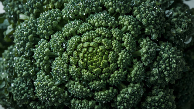 Detailed Close Up of Fresh Broccoli with Water Droplets showcasing healthy eating and organic food concept perfect for vegetarian recipes and nutrition guides