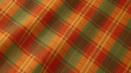 Autumn Plaid Fabric Texture in Warm Earth Tones Ideal for Backgrounds and Designs Featuring Cozy Rustic Fall and Winter Themes