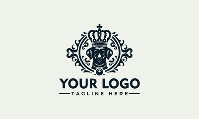 Elegant logo featuring a dog wearing a crown, set within an ornate decorative frame.