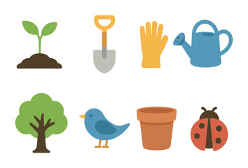 Urban Tree Planting. Flat vector mini-illustrations urban tree planting in colors children's illustrations: