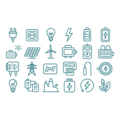 Energy and power icons on white background