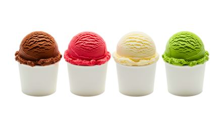 Ice cream scoops against pastel pink background. Minimal summer food concept.	
