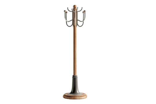 Wooden coat rack with metal hooks, simple design