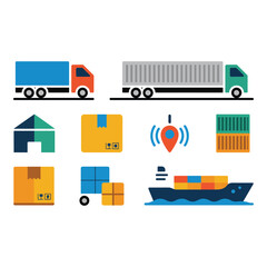 Fototapeta premium Cargo and shipping icon set on white background