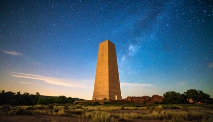 Tall Monument Silhouette Against Night Sky Full of Stars