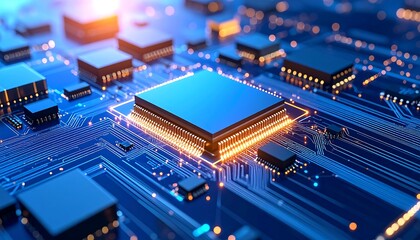 Illuminated Central Processing Unit on Circuit Board