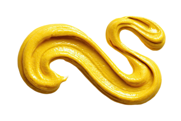 Yellow sauce, swirled in a double S shape,  isolated against black