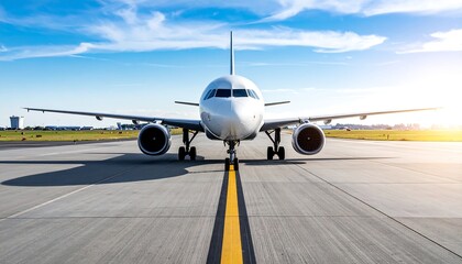 Obraz premium Airplane on runway, sunny day