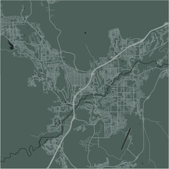 Map of St. George in Utah in a smooth dark style. Contains layered vector with roads water, parks, etc.