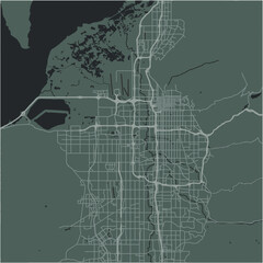 Map of Salt Lake City Metro in Utah in a smooth dark style. Contains layered vector with roads water, parks, etc.