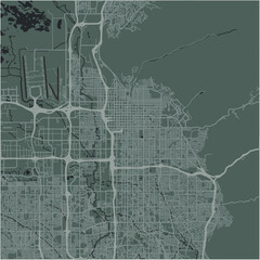 Map of Salt Lake City in Utah in a smooth dark style. Contains layered vector with roads water, parks, etc.