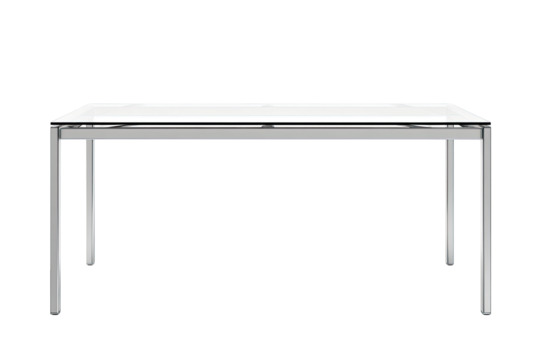 Simple rectangular table with a flat white top and four thin legs