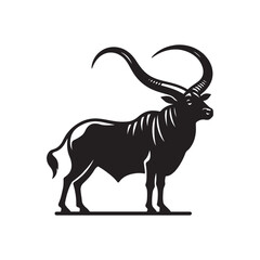 Bold Ankole Watusi Silhouette Vector Graphic Black Bull Horned Cattle Clipart Isolated on White Background