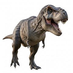 Fototapeta premium A realistic model of a giant Tyrannosaurus Rex with an open jaw and sharp teeth, exuding power