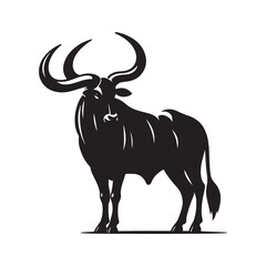 Bold Ankole Watusi Silhouette Vector Graphic Black Bull Horned Cattle Clipart Isolated on White Background
