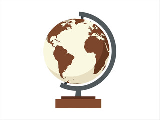 A stylized illustration of a terrestrial world globe on a stand, isolated on a white background.