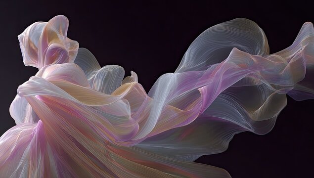 Abstract flowing fabric forms, soft pastel hues