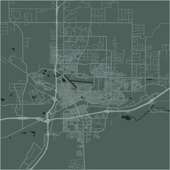 Map of Cheyenne in Wyoming in a smooth dark style. Contains layered vector with roads water, parks, etc.