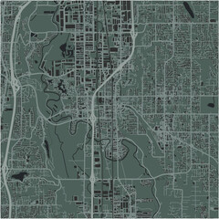Map of Kent in Washington in a smooth dark style. Contains layered vector with roads water, parks, etc.