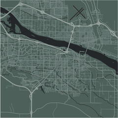 Map of Kennewick in Washington in a smooth dark style. Contains layered vector with roads water, parks, etc.