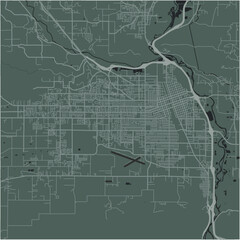 Map of Yakima in Washington in a smooth dark style. Contains layered vector with roads water, parks, etc.