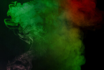 Green and pink steam on a black background.