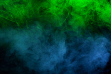 Blue and green steam on a black background.