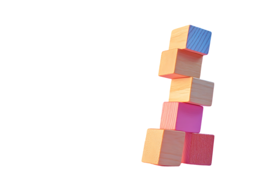 A stack of colorful toy blocks  space on transparent background