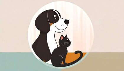Cute cartoon dog and cat