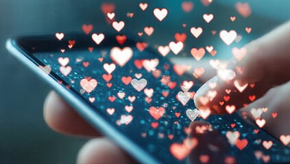 Smartphone with many hearts displayed on screen, a hand holding it
