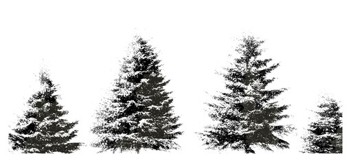 Trendy Christmas tree collage with retro stipple grainy texture, vintage photocopy style, and grunge punk vibe. Ideal for poster, banner, social media designs, winter holiday evergreen fir