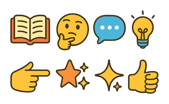 Playful Knowledge Icons. Flat vector mini-illustrations Sharing fun facts in colors children's illustrations: