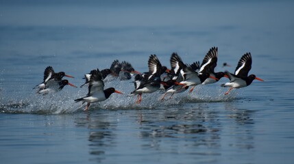 Fototapeta premium Birds taking flight over water