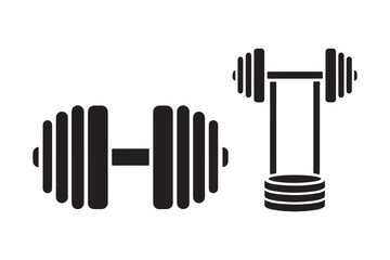 Obraz premium Two black silhouette dumbbells on a white background representing fitness and weightlifting