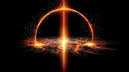 energy rift apocalyptic portal fiery beam cracked earth molten lava cosmic power
