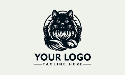 Elegant black cat logo design, circular frame, stylized illustration.