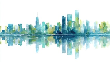 Obraz premium Watercolor cityscape skyline reflected in water