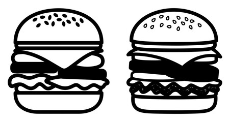 Vector art of two hamburgers with cheese and lettuce isolated on white background